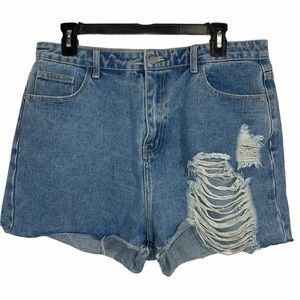 PrettyLittleThing Distressed Denim Shorts Size 12